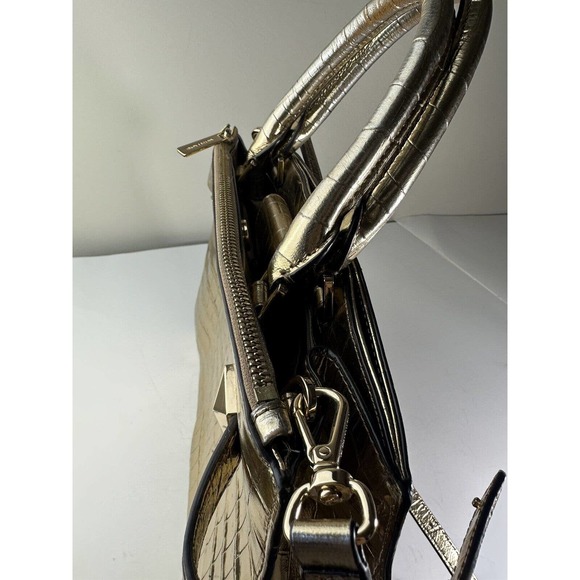 Michael Kors Gold Karla Satchel Shoulder Bag Handbag Purse Embossed Leather - Picture 13 of 16